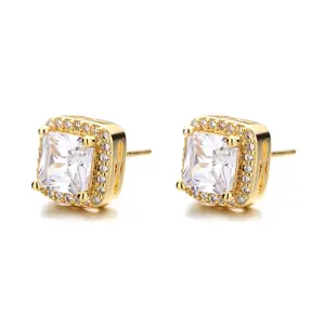 Amy & Annette Halo Stud Earrings in 18K White Gold with Central Gemstone and Clear Accents
