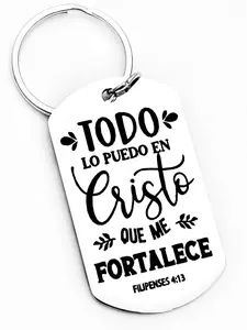 Spanish Bible Verse Pattern Slogan Keychain, Stainless Steel Keychain for Car Keys for Women & Men, Trendy All-match & Exquisite Keychain for Birthday Gift, Personalized Heart Tag