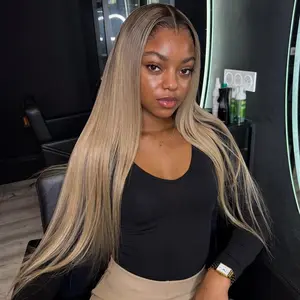 Ash Blonde Colored Wig Straight 13x4 Lace Front Ash Blonde with Dark Roots Wig Human Hair For Women Hd Lace Frontal Wig Longer Blonde Human Wig 200 Density