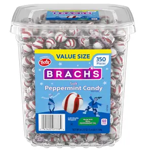 Brach's Bobs Sweet Stripes Soft Peppermint Candy, Individually Wrapped Pieces, 3.9 lb Tub (350 Count)