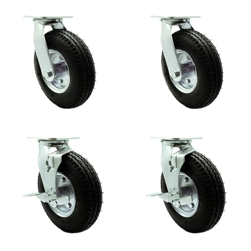 212 MAIN SCC-100S280-PNB-BSL-2-TLB-2 8 in. Lockable Swivel Pneumatic Rubber Wheel Casters, Black, Set of 4, Lockable Wheels, Swivel Wheels