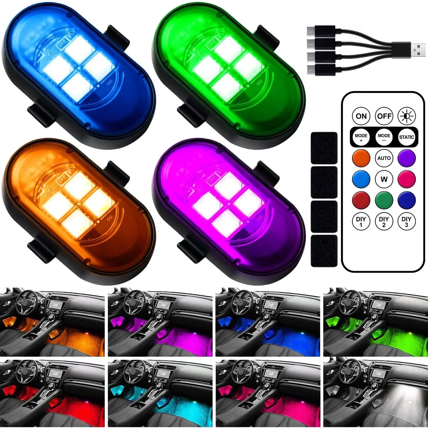 Upgraded Wireless Magnetic Car LED Strobe Lights - Anti-Collision USB Rechargeable Mini Ambient Lights with Remote, Universal Strobe Warning Lamp for Car Motorcycle Drone