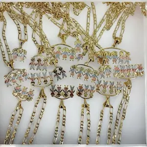 Family Necklace 14K Gold Personalized Pendant 24-Inch Chain Elegant Shine Durable Design Perfect Gift for Loved Ones