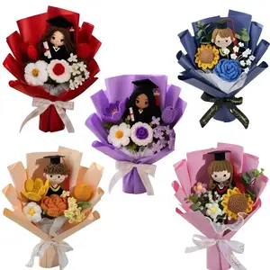 Full Color Collection Handmade Crochet Graduation Bouquet with Doll - Cute Forever Flowers Keepsake Gift for Class of 2026 |