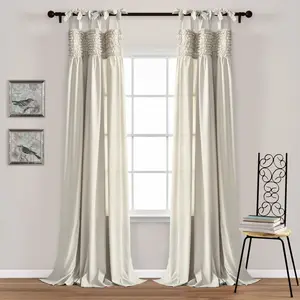Lush Decor Lydia Ruffle Window Curtain Panel Set - 2 Panels, 84"/95'' L x 40" W, 100% Polyester, Tie-Top Detail, OEKO-TEX Certified, Available in Pink Blush, White, Gray, Ivory - Shutter Blinds