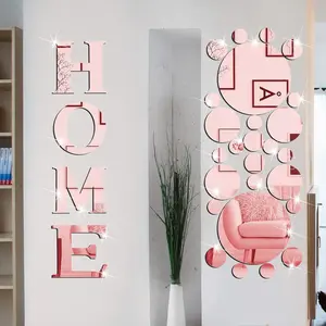 30 Pcs Living Room Wall Decor Home Mirror Wall Letter Signs Stickers DIY Acrylic Mirror Decals 3D Decorations for Home Bedroom Living Room Removable(Rose Gold)