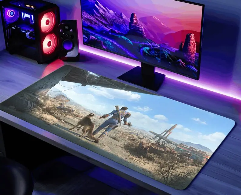 Fallout Desk Mat Gaming Mouse Pad, Fallout Dogmeat Desk Pad, Vault-Tec PC Keyboard Mat Gift, Fallout Playmat, Wasteland Mousemat Merch