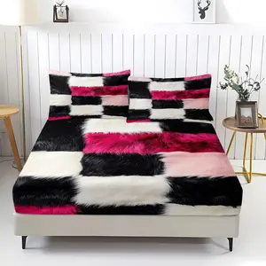 3Pcs Textured Checkered Fitted Sheet Set,Fluffy and Soft Texture, Perfect for a Cozy Bedroom Makeover, Luxuriously Soft and Stylish Bedding Set,Includes 2 pillowcases (pillow inserts not included), Bedsheet Sets