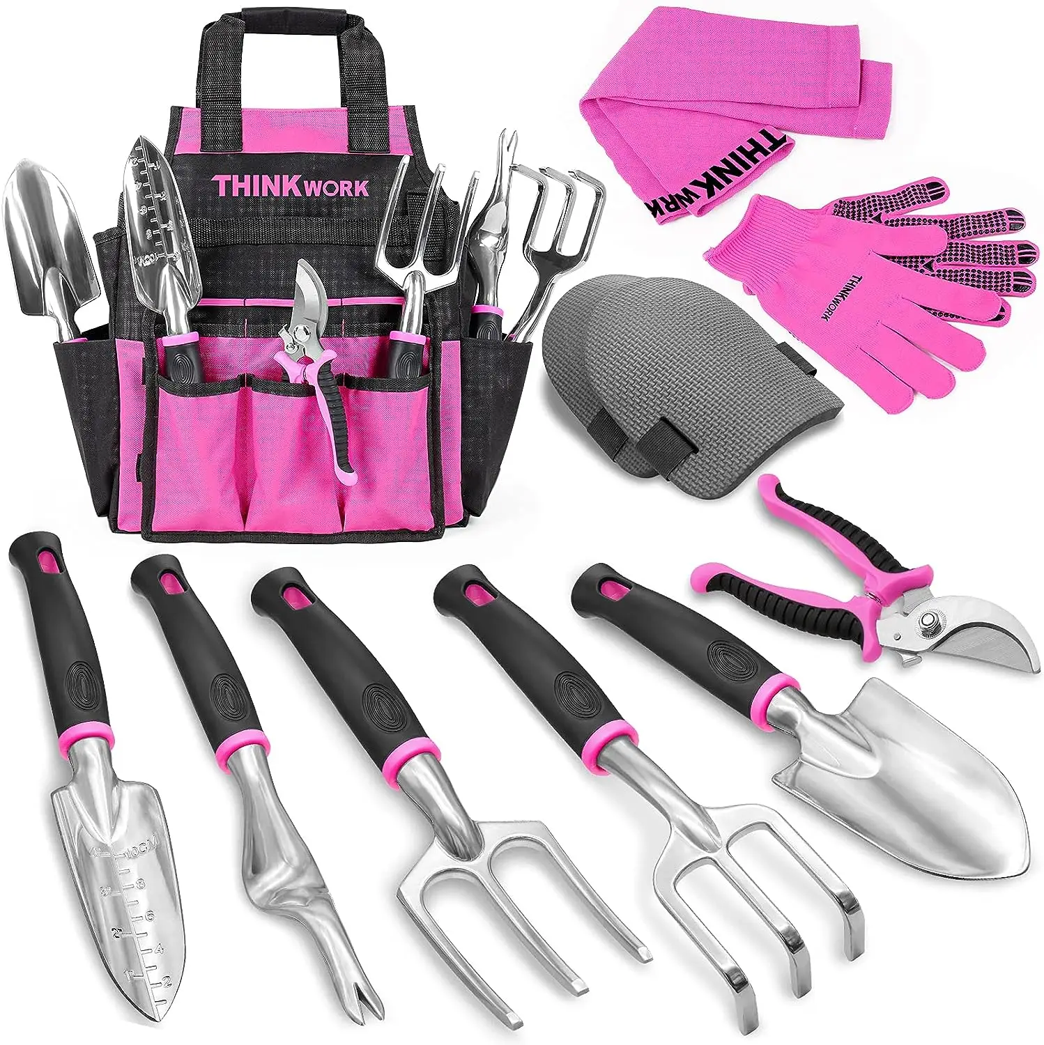 【Fall Deals For You】THINKWORK Pink Garden Tools Set, Floral Gardening Hand Tools, Outdoor Garden Hand Tools, Stainless Steel Heavy Duty Gardening Tool
