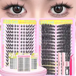 448Pcs/140Pcs/100Pcs Cat Manga Eyelash Cluster Set, Natural Anime Manga Lashes with 2 Bond and Seal, Tweezers, Brush, Individual Eyelash Extensions, Wispy Eyelash Clusters, Diy Eyelash Extensions, Fluffy Eyelashes Cluster for Beginners, Cosplay, Daily