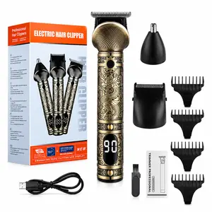 Retro Dragon Engraved 3-in-1 Men's Grooming Kit, LCD Display Rechargeable Hair, Beard & Nose Trimmer with Zero-Gapped Blade for Home & Barbershop Use