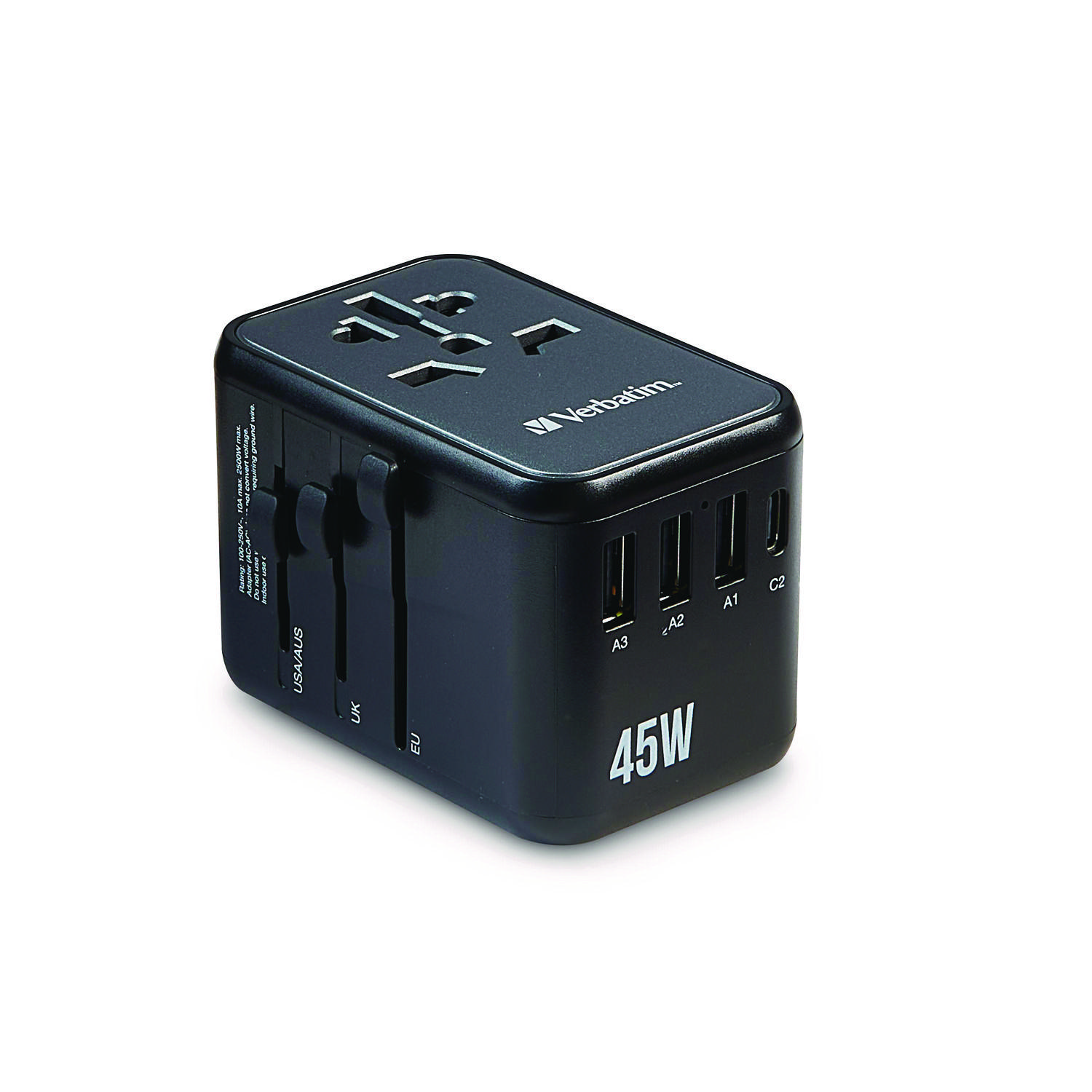Verbatim UTA-08 Universal Travel Adapter Plug - 3 USB-A Ports, 3 USB-C Ports, Charger for Smartphones, Cellphones & Electronic Devices