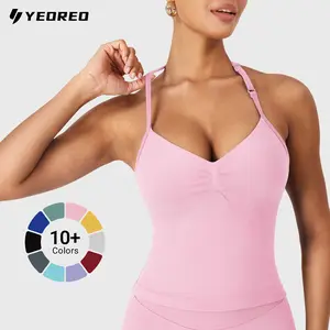 YEOREO SoftHue Impact Longline Strappy Top Women's Halter Workout Tank Tops Backless Gym Longline with Adjustable Strap