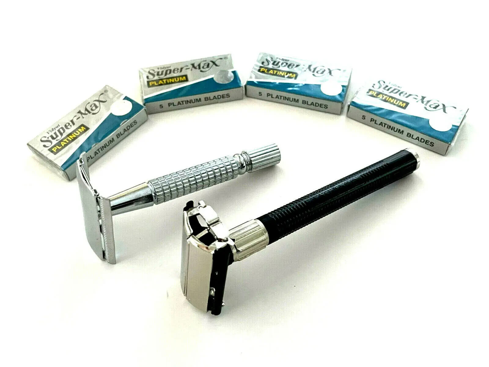 2pcs Classic Grandfather Old School Safety Razors + 20pcs Double Edge Razor Blades