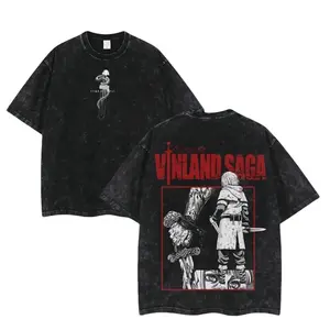 Thorfinn Vinland Saga Vintage Washed T-Shirt, Double Printed Heavyweight Soft Cotton Oversized Short Sleeve, Unisex Casual Streetwear Top for Anime Fans