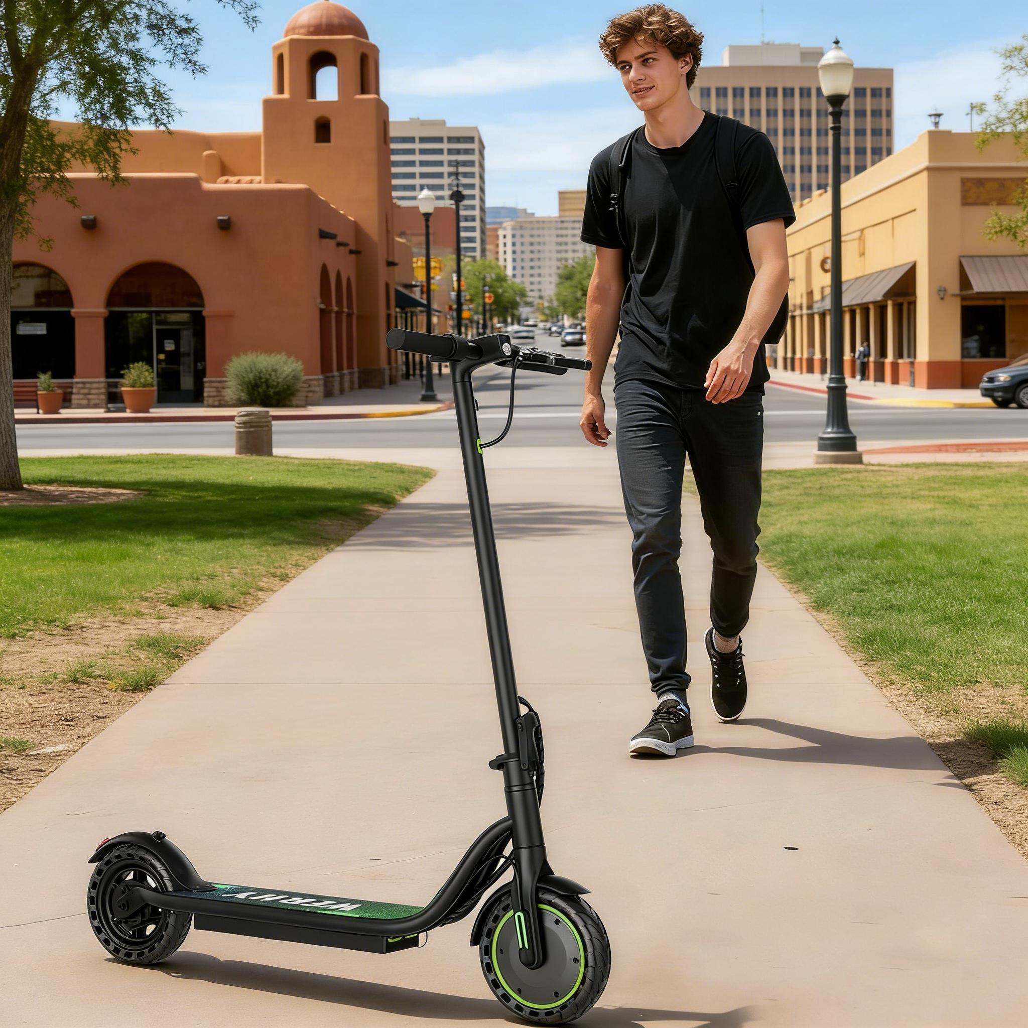 A Safe Urban Commuter Electric Scooter with Double Braking System, 350W Motor, 19MPH Top Speed, 8.5" Solid Anti-Puncture Tires, App Control for Adults