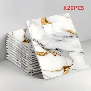 20Pcs Wall Tile Stickers, Waterproof Peel and Stick PVC Marble Panels for TV Background Wall, Removable Wallpaper for Bathroom, Kitchen & Living Room, Easy to Install & Reusable Wall Decor