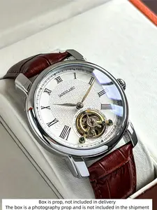 Men's Mechanical Watch, Automatic Skeleton Design, Luxury Business Casual Style, Mineral Glass Dial, Alloy Case, Best Gift for Him