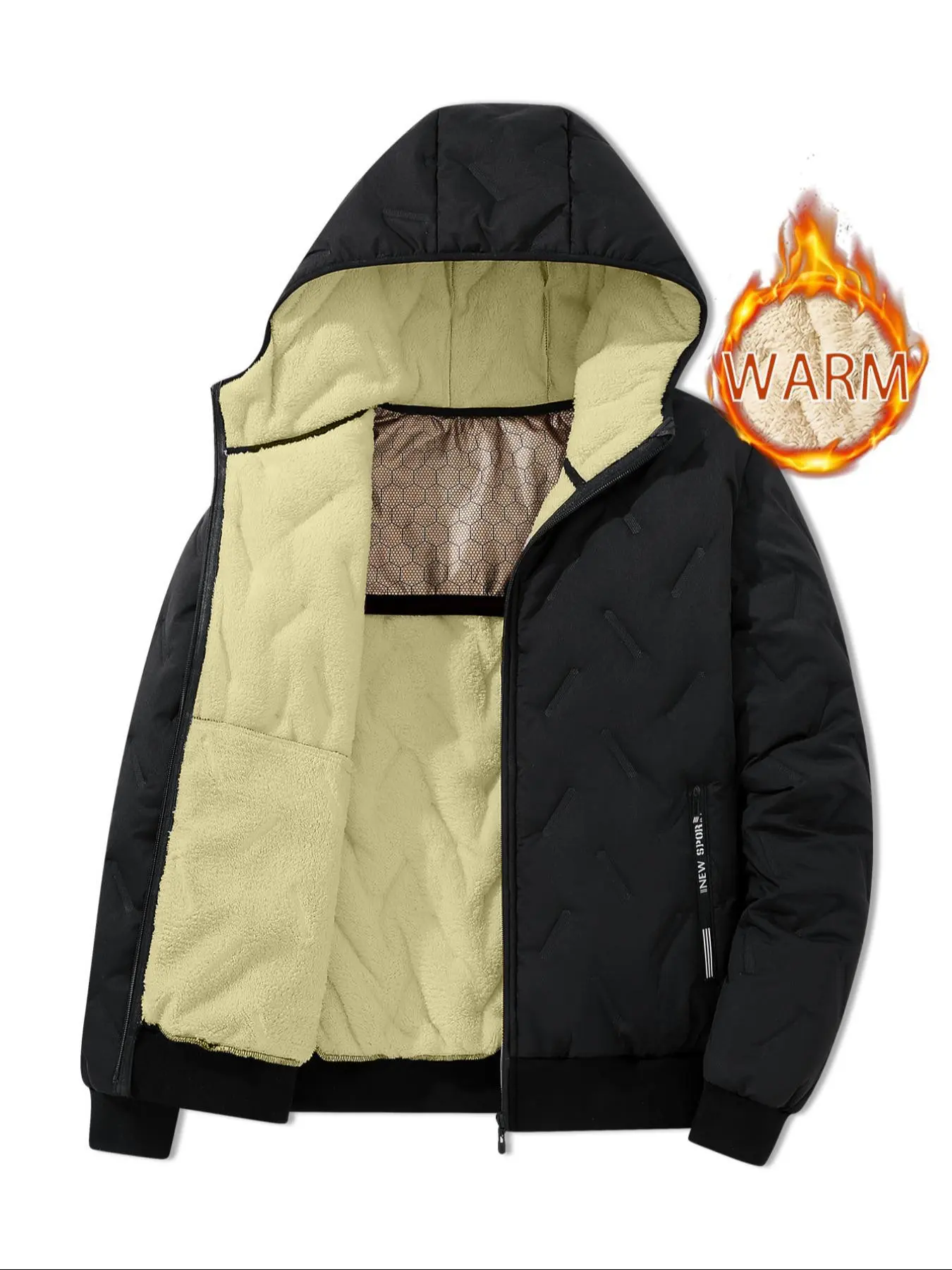 Boys' Solid Color Casual Stylish Warm Hooded Zip Front Jacket, Long-Sleeve Zip-Up Design with Pockets, Perfect for Fall & Winter, Thick Warm Outerwear, Zipper Pocket Jacket