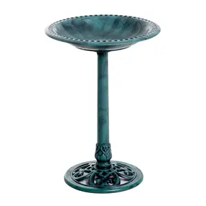 Outsunny 28'' Bird Bath Outdoor Resin Decor with Fleur De Lis Pattern, Time-Worn Finish