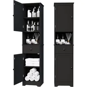 Tall Bathroom Cabinet, Storage Cabinet with 2 Doors & 2Drawer, with Ajustable Shelve, for Bathrooms, Kitchens,Entrances,Bedrooms(Black)