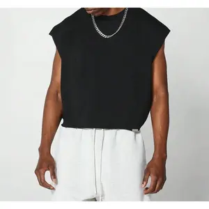 Boxy Fit Crop Raw Edge Essential Tank Menswear Top Casual Basic Tee Casual Loose Basic Streetwear Tshirt