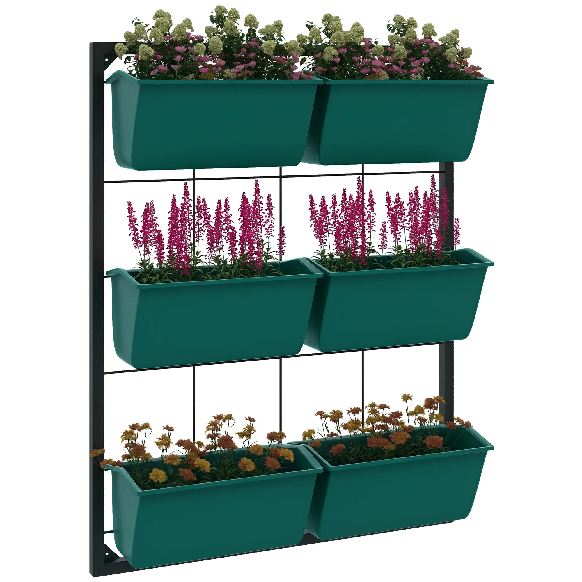 Outsunny 3-Tiered Vertical Gardening Stand with 6 Self-Drainage Flower Pots, Hanging Holder & Wall Planter Compatibility, Indoor-Outdoor Use for Apartment Patio, Ideal for Vegetables, Herbs & Garden Displays
