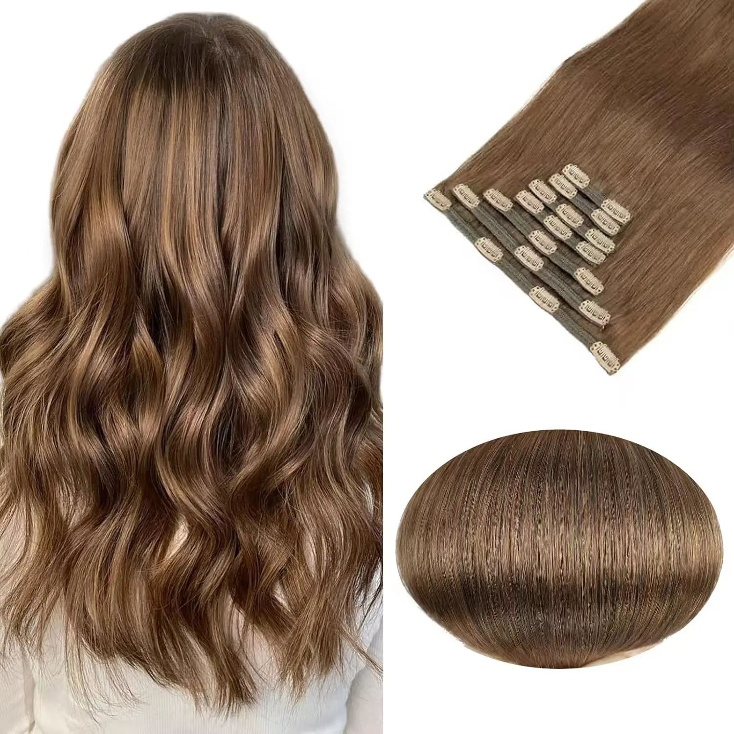 Premium Remy Human Hair Clip-In Extensions, Pink, 7pcs, 100g-120g, Natural Look, Smooth, Soft, Tangle-Free for Daily Styling, Party