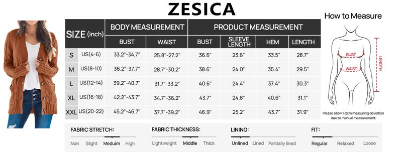 ZESICA Women's Cardigan Sweaters 2025 Fall Button Down Open Front Cable Knit Casual Trendy Winter Clothing Outerwear