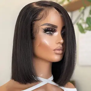 Bob Wig Human Hair 13x4 Short Straight Bob Lace Frontal Wigs for Black Women Human Hair Pre Plucked Glueless Black Color