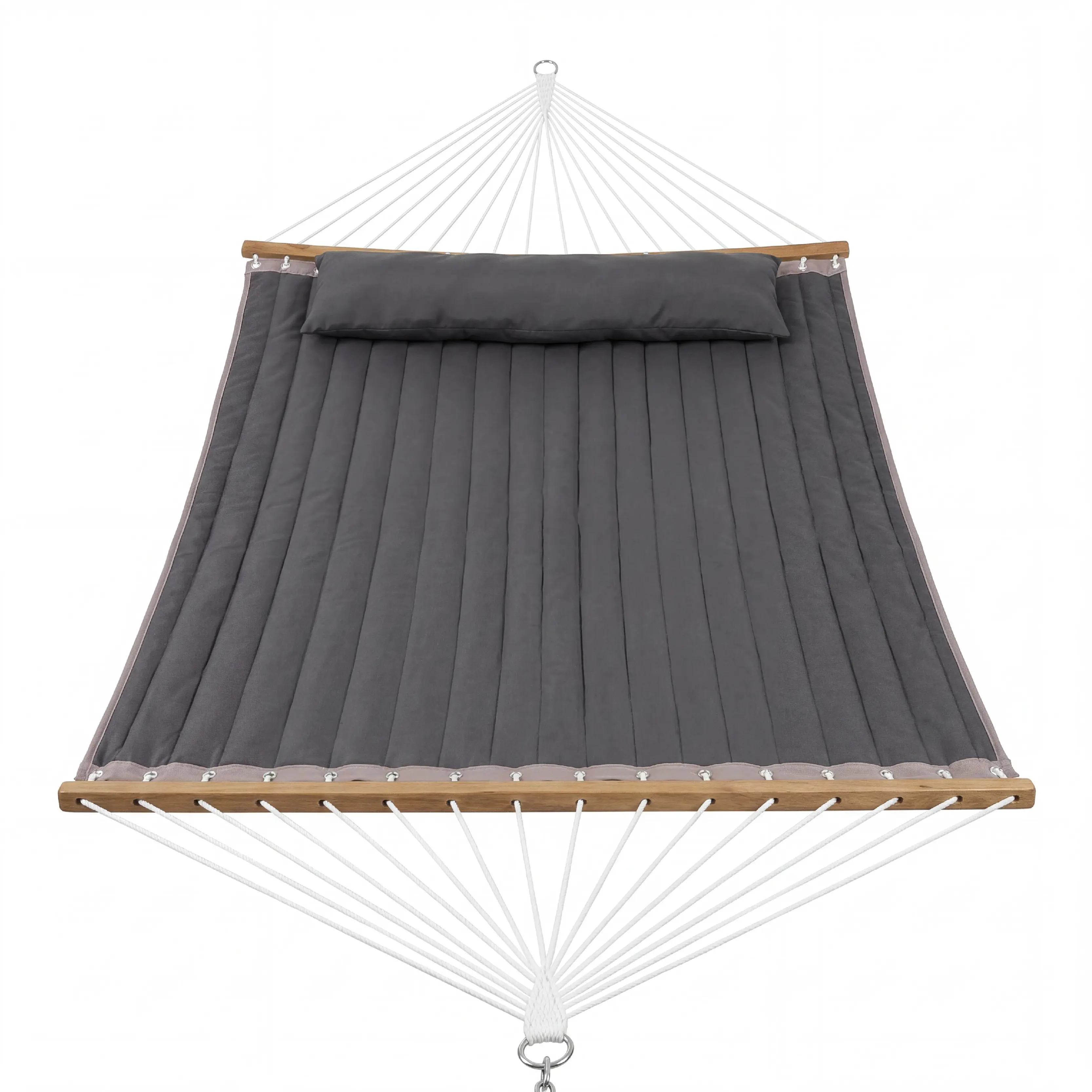 Garvee Double Quilted Hammock for 2 Adults - 450lbs Heavy Duty Outdoor Use - Removable Ergonomic Pillow - Wooden Spreader Bar - Galvanized Chains - Collapsible Steel Frame - Waterproof - Dark Grey