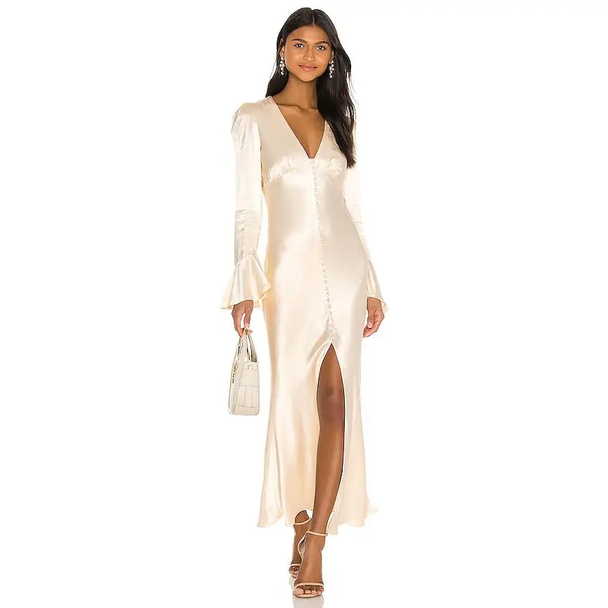 Shona Joy La Lune Frill Cuff Bias Midi Dress in Cream - TikTok Shop