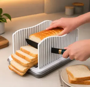 Professional Bread Slicer with Adjustable Slice Guide, Foldable Bread Cutting Board for Homemade Loaves, Bagels & Toast, Crumb Catcher Tray, Dishwasher Safe Bread Cutter for Thick & Thin Slices