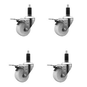 Service Caster SCC-EXTTL20S314-NYS-118-4 Nylon Swivel Expanding Stem Caster Set of 4, 3 in. White Furniture Moving Swivel Wheels, 1.13 in. Stems, Lockable Wheels with Knobs