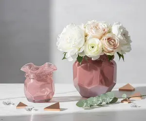 Pink Glass Vase Set - Premium Deep Purple Crushed Texture Vases for Elegant Home Decor & DIY Projects