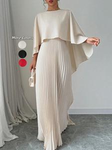 women's plain pleated cloak sleeve maxi dress, chic elegant round neck dress for party holiday wedding guest, dresses for women, ladies spring & fall clothes, dresses for women, gowns beautiful gowns, womenswear