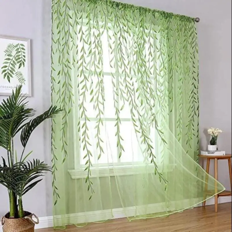 Leaf Tulle Willow Curtain, 1 Count Simple Rustic Style Sheer Window Curtain, Modern Window Drapes for Home Living Room Bedroom Kitchen, Home Decor