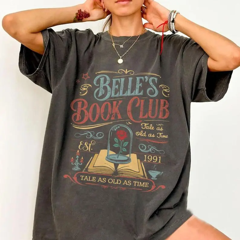 Retro Belle's Book Club Tshirt, Tale As Old As Time Beauty And The Beast Shirt, Vintage Belle Princess Tee, Book Lover Top, Gift For Her Womenswear