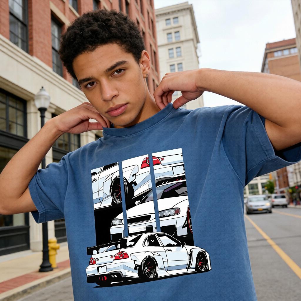JDM Skyline GT-R R34 Car Washable Direct Spray T-Shirt 260g Heavy Cotton Vintage Modified Car Tee Unisex Casual Top for Car Enthusiasts