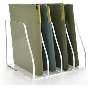Clear Acrylic 4 Vertical Compartments Desk Document Sorter Organizer Magazine File Holder Rack for Office Home Classroom, Fits Documents Tablets Magazines Books & Accessories