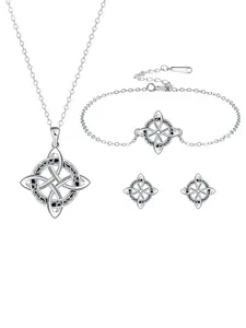 Good Luck Celtic Knot Vintage Jewelry Set for Women, Witch Pendant Necklace Bracelet Earrings, Hypoallergenic Piercing Studs for Sensitive Ears, Birthday Christmas Jewelry Gift for Women