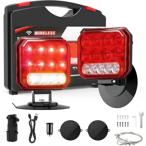 Wireless Trailer Lights, 4-in-1 LED Tail Lights with Emergency Strobe - Brake/Turn/Reverse, Magnetic & Suction Cup Mount for Trailers, Trucks, RVs, Boats