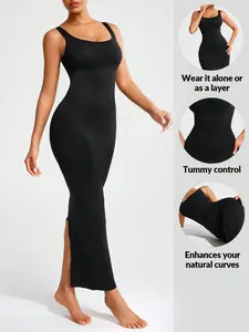 Ladies' Solid Color Minimalist Slim Fit Sleeveless Bodycon Dress With Back Slit