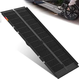 Black Portable Wheelchair Ramp, 7FT No-sew Non-Slip Aluminum Wheelchair Ramp, Folding Portable Wheelchair Ramps for Home, Weight Capacity Up to 800 LBS, Loading Dock Plates