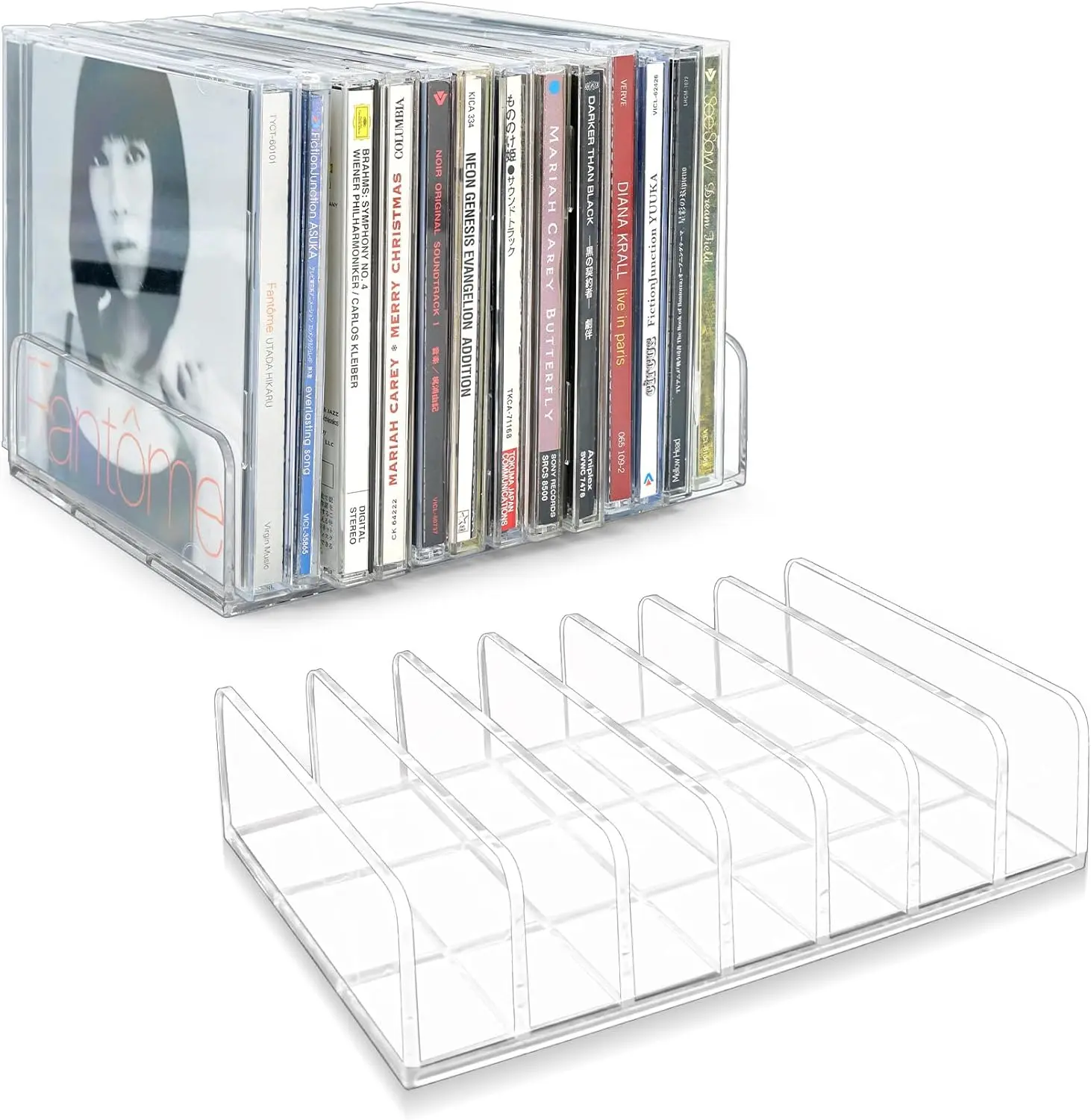 2 Pcs Clear Acrylic CD Holder, DVD Display Rack & Storage Box Vinyl Record Storage Stand, Holds up to 14 Cases for Media Countertop Kitchen Bathroom Cabinet Compartment Racks