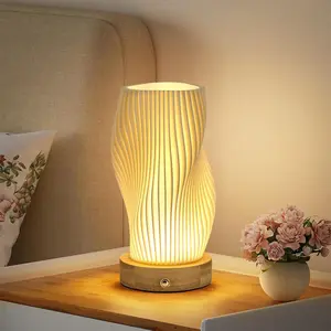 3D Printed Real Crystal Carafe Lamp Rechargeable Touch Dimmable Wood Base Cordless Kitchen Island Light Minimalist Dining Centerpiece