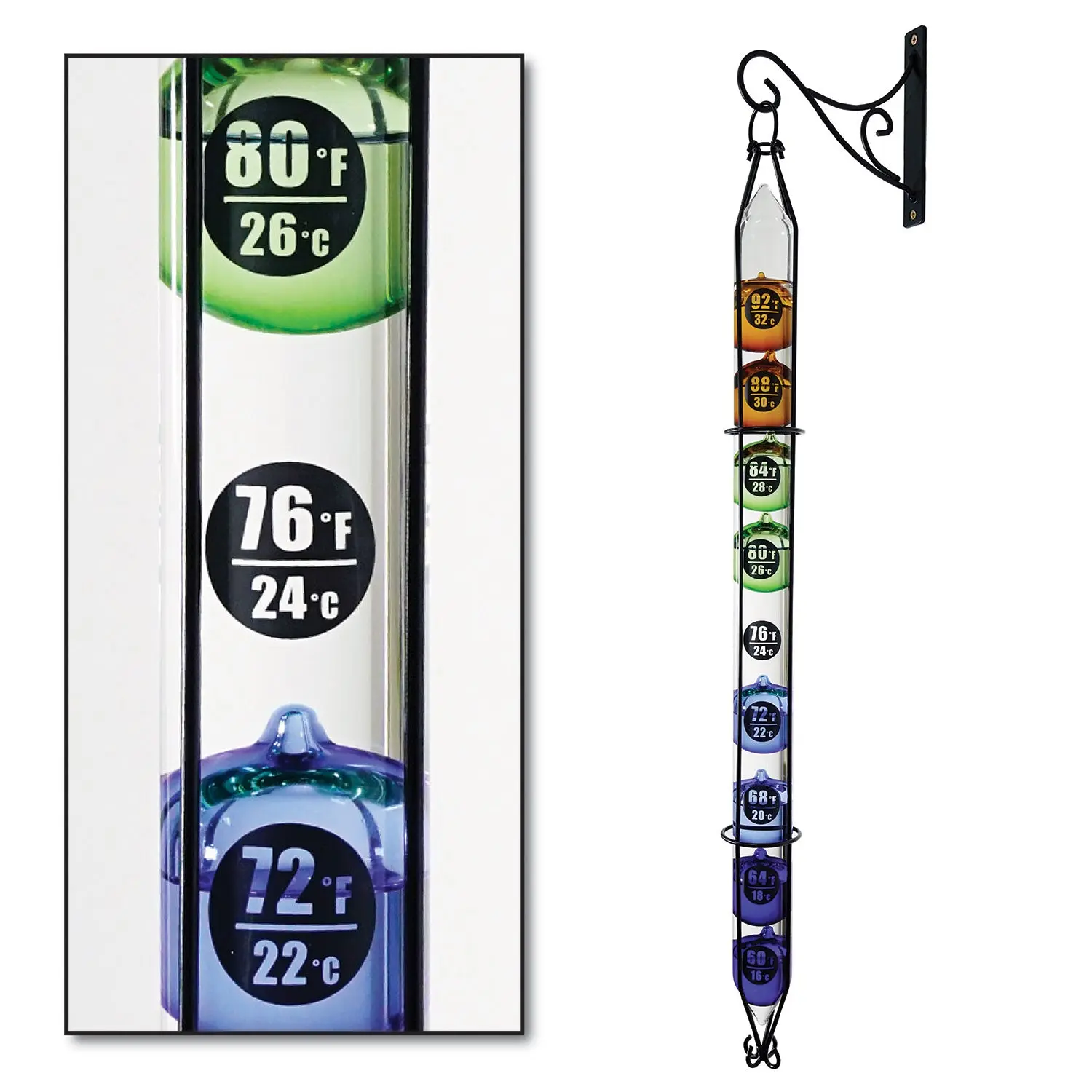EASY READ Outdoor Hanging Galileo Thermometer (28" Total Height) W/ Free Bracket