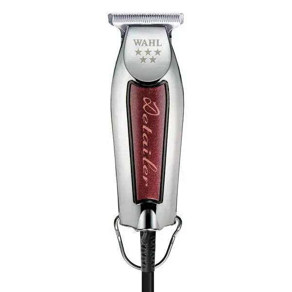 Professional Burgundy Detailer Hair Trimmer - Adjustable T-Blade, Corded Lightweight Rotary Motor, 3 Guides & Accessories