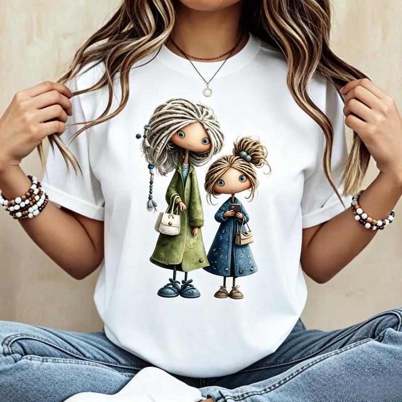 Women's 100% Cotton Oversized Vintage Graphic Crew Neck Cap Sleeve Stretchy T-Shirt - Cute Best Friend Cartoon Print, 2XL, for Beach, Fit, Anniversary Casual Light Day Wear Top