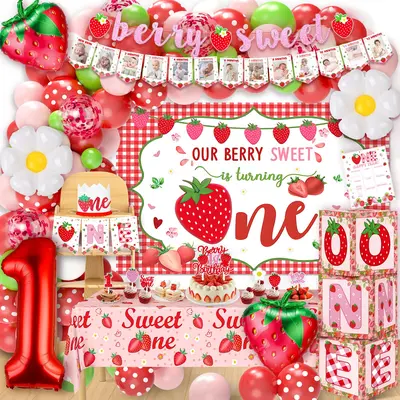 QIANGDAGSI Strawberry First Birthday High Chair Banner – ONE Banner, 80 Inch, Pink Strawberry Theme - View #4
